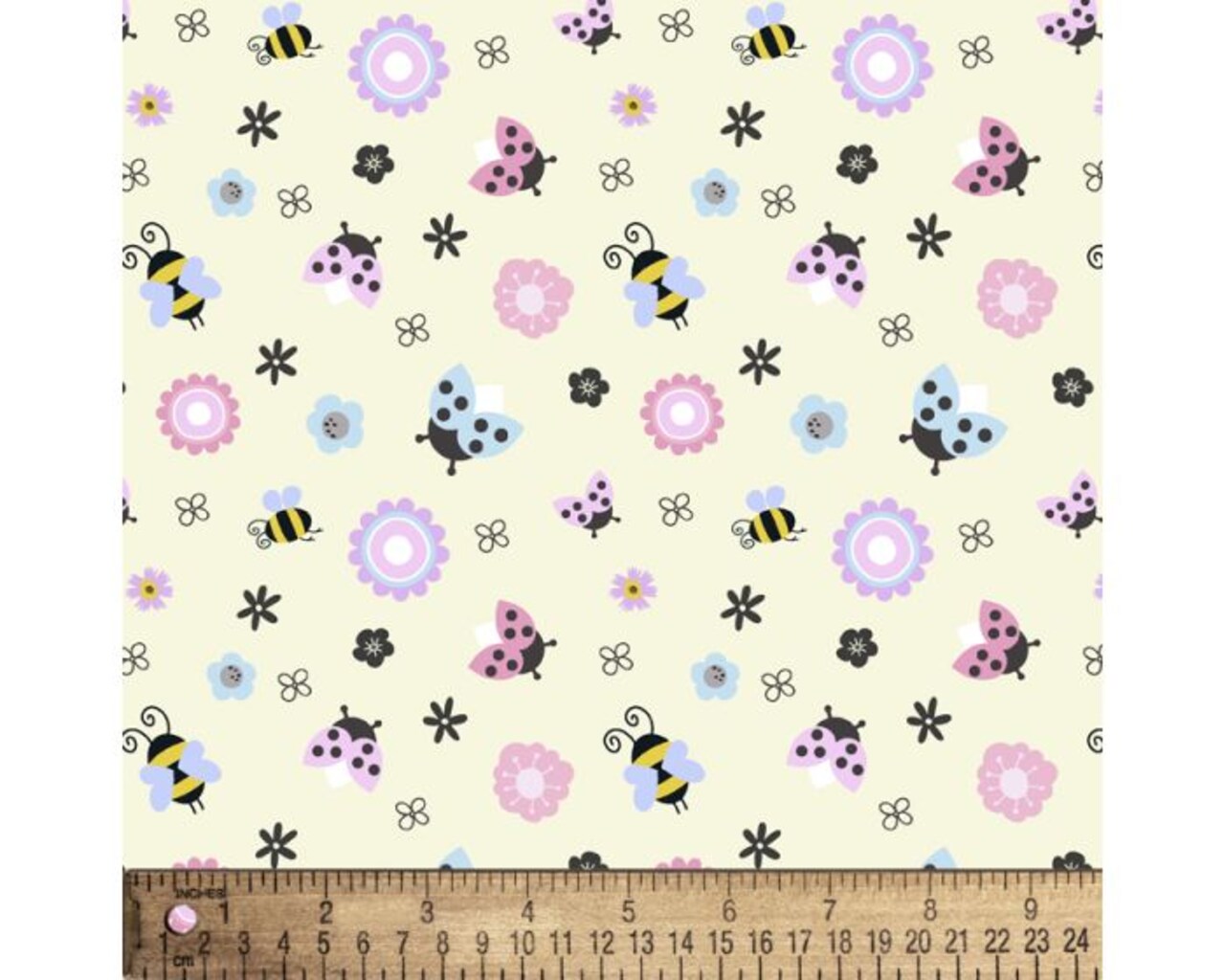 Ladybugs Bumblebees Digital Cotton Print Fabric | By the Yard | Sewing and Crafting | 44 inches wide